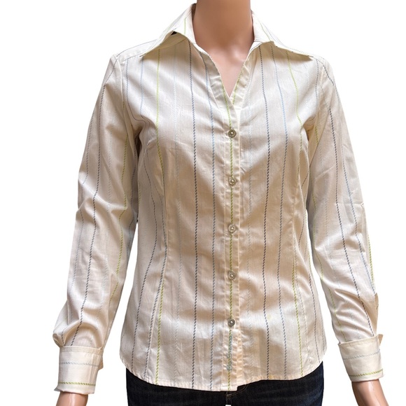 Ben Sherman Women's White Blue Cotton Striped Button-Up Shirt XS - Picture 1 of 6